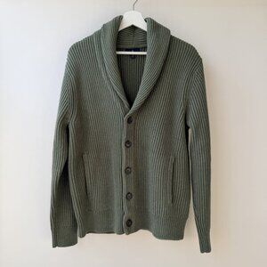 Brooks Brothers Ribbed Cotton Shawl Collar Cardigan – Green (Size M) D57